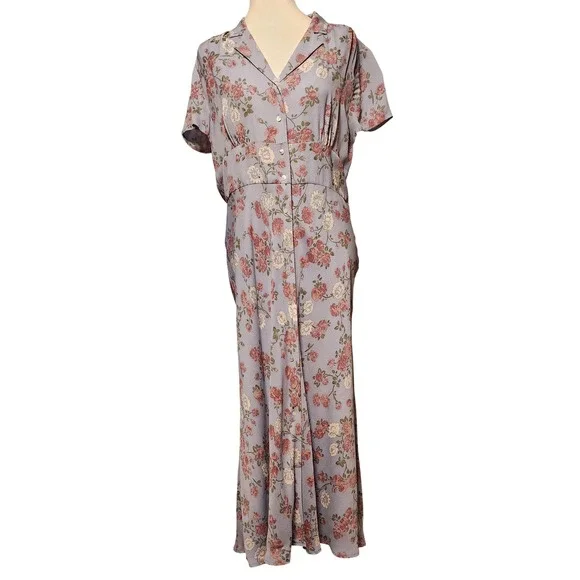 Sundance Floral Silk Maxi Shirt Dress Size 10 Blue Pink Roses Button Front Sundance Floral Silk Maxi Shirt Dress Size 10 Blue Pink Roses Button Front